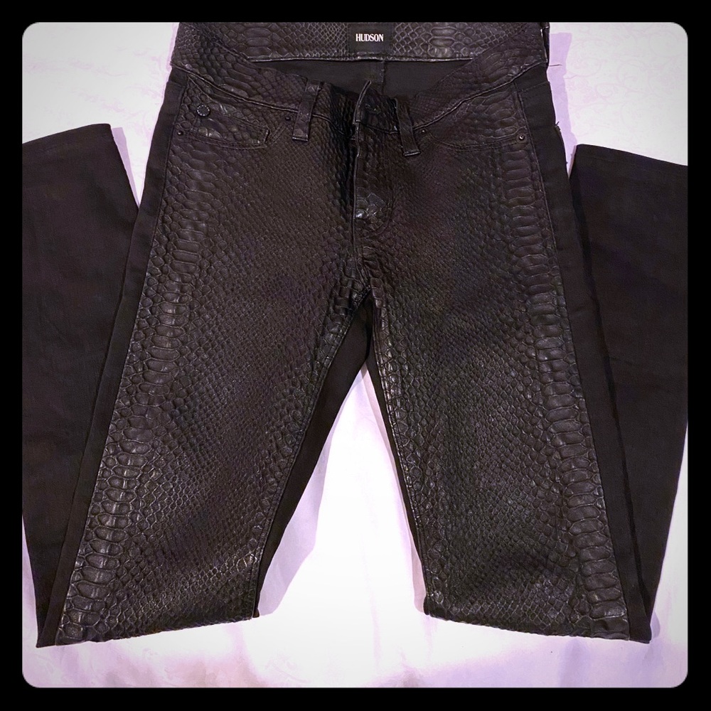 Hudson black half leather jeans
